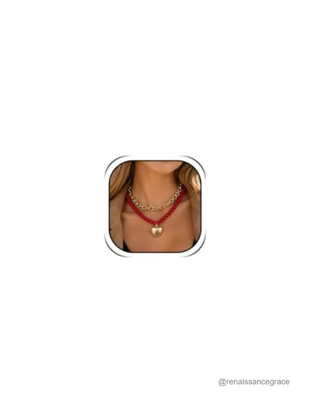 Red Beaded Layered Choker with Heart Pendant Statement Necklace 2-in-1